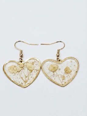 ZAD Queen Anne's Lace Dried Flower Heart Earrings